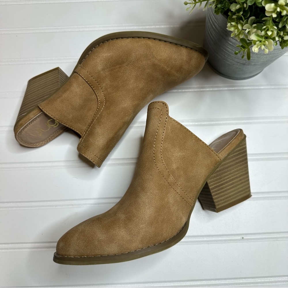 Sugar Tan Suede slide Heels Booties - Picture 7 of 7